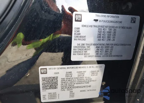 2025 GMC Sierra 1500 4Wd Short Box Elevation With 3Sb from USA, damaged, VIN 3GTUUCED9SG297240